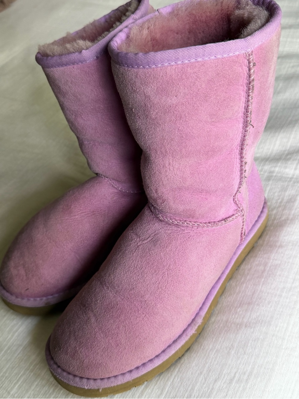 UGG Pink Suede Shearling Mid-Calf Boots